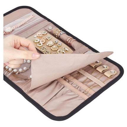 Pink Portable Travel Jewelry Organizer Roll - Foldable Jewelry Storage Pouch for Earrings, Rings, and Necklaces(Jewellery is a shooting prop and is not included).