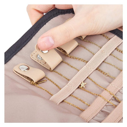 Pink Portable Travel Jewelry Organizer Roll - Foldable Jewelry Storage Pouch for Earrings, Rings, and Necklaces(Jewellery is a shooting prop and is not included).