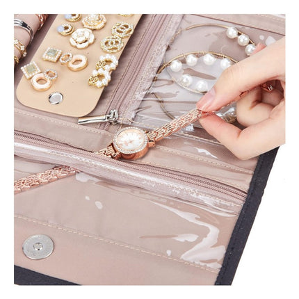 Pink Portable Travel Jewelry Organizer Roll - Foldable Jewelry Storage Pouch for Earrings, Rings, and Necklaces(Jewellery is a shooting prop and is not included).