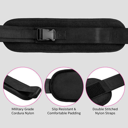 Black Portable Hip Thrust and Glute Training Belt - Adjustable Weightlifting Support Strap(Dumbbells not included).