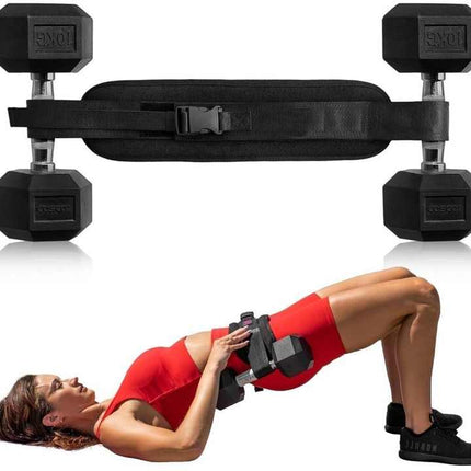 Black Portable Hip Thrust and Glute Training Belt - Adjustable Weightlifting Support Strap(Dumbbells not included).
