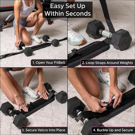 Black Portable Hip Thrust and Glute Training Belt - Adjustable Weightlifting Support Strap(Dumbbells not included).