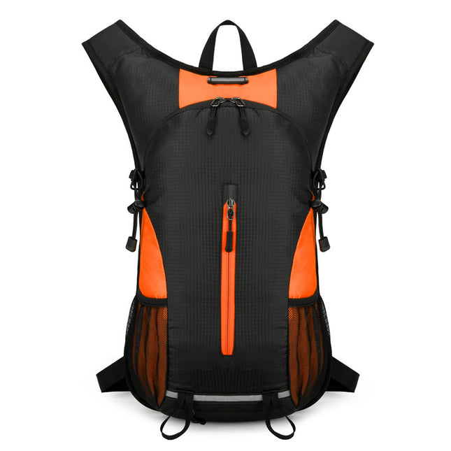 Black and Orange Patchwork Style Lightweight Outdoor Cycling Backpack - Durable and Water-Resistant Oxford Fabric, Large Capacity Sports Hiking Bag, Unisex Design.