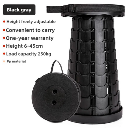 Black Portable Outdoor Telescopic Folding Stool with 100 Weight-Bearing Buckles, Lightweight and Compact Design, Perfect for Fishing, Camping, and Travel.