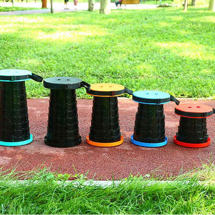 Black Portable Outdoor Telescopic Folding Stool with 100 Weight-Bearing Buckles, Lightweight and Compact Design, Perfect for Fishing, Camping, and Travel.