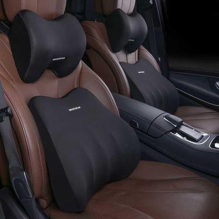 Black Memory Foam Car Seat Neck and Lumbar Support Set – Ergonomic Cushion for Office, Home, and Driving.