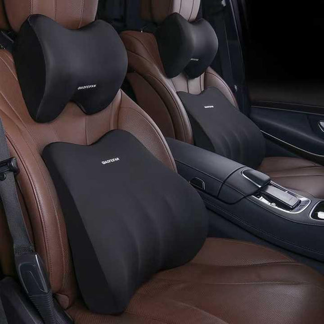 Black Memory Foam Car Seat Neck and Lumbar Support Set – Ergonomic Cushion for Office, Home, and Driving.