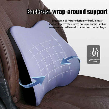 Black Memory Foam Car Seat Neck and Lumbar Support Set – Ergonomic Cushion for Office, Home, and Driving.