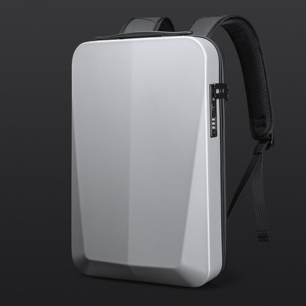 Silver Premium Hard Shell Business Backpack with TSA Lock and USB Charging Port, Waterproof Laptop Bag for Men.