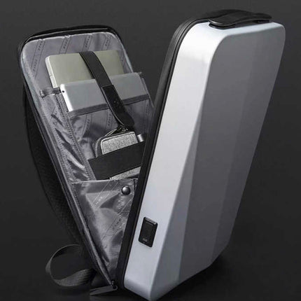Silver Premium Hard Shell Business Backpack with TSA Lock and USB Charging Port, Waterproof Laptop Bag for Men.