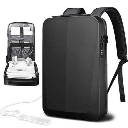 Silver Premium Hard Shell Business Backpack with TSA Lock and USB Charging Port, Waterproof Laptop Bag for Men.