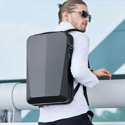 Silver Premium Hard Shell Business Backpack with TSA Lock and USB Charging Port, Waterproof Laptop Bag for Men.