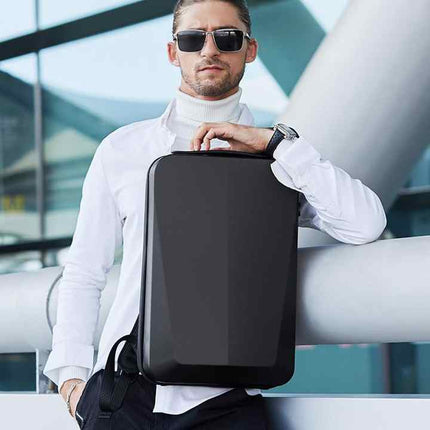 Silver Premium Hard Shell Business Backpack with TSA Lock and USB Charging Port, Waterproof Laptop Bag for Men.