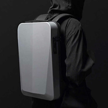 Silver Premium Hard Shell Business Backpack with TSA Lock and USB Charging Port, Waterproof Laptop Bag for Men.