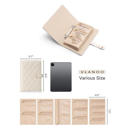 1 Piece  Beige Luxury Leather Loose-Leaf Jewelry Organizer - Portable Large-Capacity Storage Book for Earrings and Necklaces(Jewellery is a shooting prop and is not included).