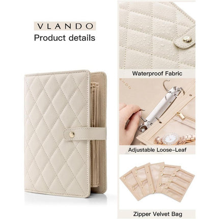 1 Piece  Beige Luxury Leather Loose-Leaf Jewelry Organizer - Portable Large-Capacity Storage Book for Earrings and Necklaces(Jewellery is a shooting prop and is not included).