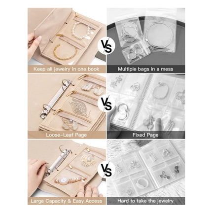 1 Piece  Beige Luxury Leather Loose-Leaf Jewelry Organizer - Portable Large-Capacity Storage Book for Earrings and Necklaces(Jewellery is a shooting prop and is not included).
