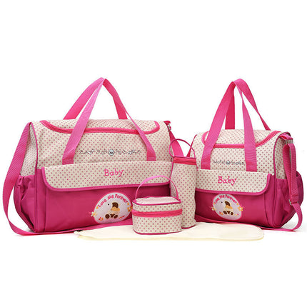 Pink 5-Piece Mommy Bag Set - Large Capacity Diaper Bags for Baby Travel, Tote and Shoulder Bags with Insulated Bottle Holder and Snack Bag.