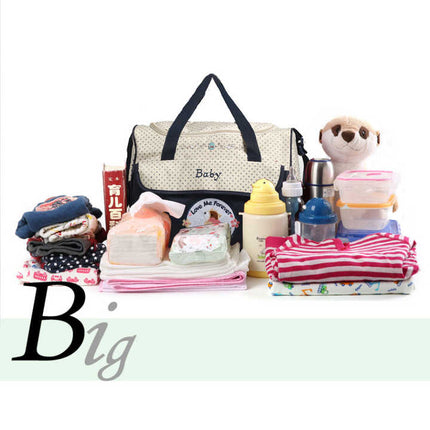 Dark Blue 5-Piece Mommy Bag Set - Large Capacity Diaper Bags for Baby Travel, Tote and Shoulder Bags with Insulated Bottle Holder and Snack Bag.
