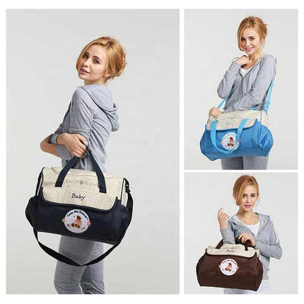 Dark Blue 5-Piece Mommy Bag Set - Large Capacity Diaper Bags for Baby Travel, Tote and Shoulder Bags with Insulated Bottle Holder and Snack Bag.