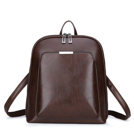 Brown Stylish Women's PU Leather Backpack - Spacious, Anti-Theft, Multi-Pocket Travel Bag for School or Work.