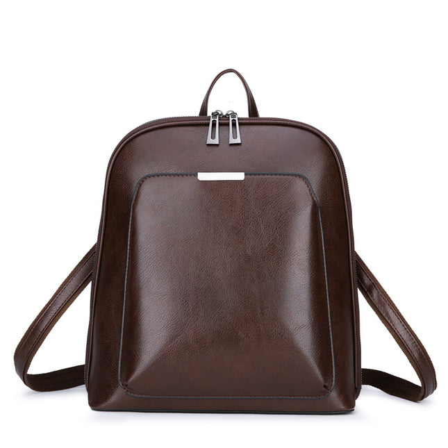 Brown Stylish Women's PU Leather Backpack - Spacious, Anti-Theft, Multi-Pocket Travel Bag for School or Work.
