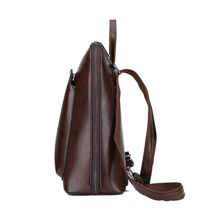 Brown Stylish Women's PU Leather Backpack - Spacious, Anti-Theft, Multi-Pocket Travel Bag for School or Work.