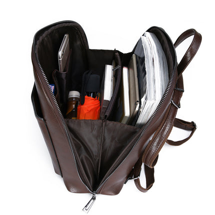 Brown Stylish Women's PU Leather Backpack - Spacious, Anti-Theft, Multi-Pocket Travel Bag for School or Work.