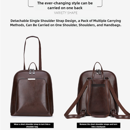 Brown Stylish Women's PU Leather Backpack - Spacious, Anti-Theft, Multi-Pocket Travel Bag for School or Work.