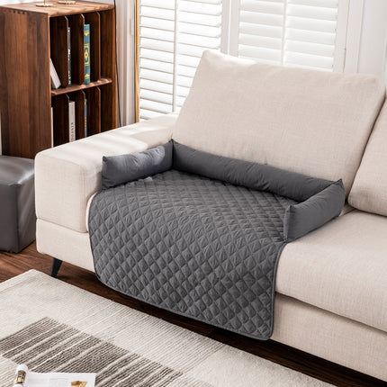 75*75CM Grey Waterproof & Scratch-Resistant Pet Sofa Protector Mat with Pillow | Cat & Dog Bed, Washable, All-Season.