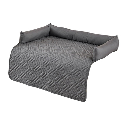75*75CM Grey Waterproof & Scratch-Resistant Pet Sofa Protector Mat with Pillow | Cat & Dog Bed, Washable, All-Season.