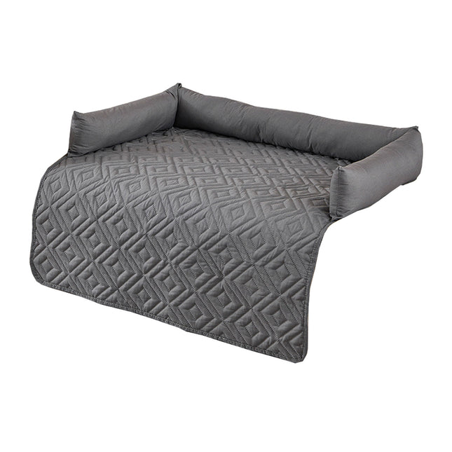 75*75CM Grey Waterproof & Scratch-Resistant Pet Sofa Protector Mat with Pillow | Cat & Dog Bed, Washable, All-Season.
