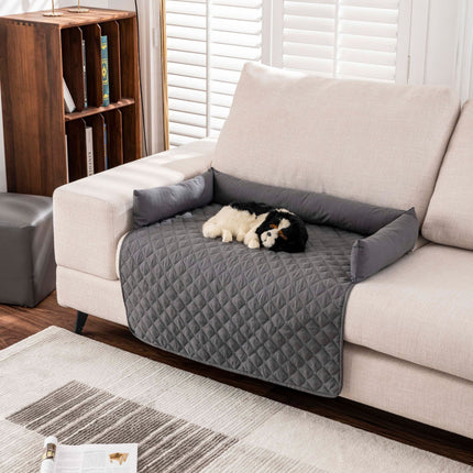 75*75CM Grey Waterproof & Scratch-Resistant Pet Sofa Protector Mat with Pillow | Cat & Dog Bed, Washable, All-Season.