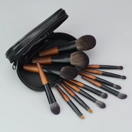 Style A 12-Piece Mini Portable Makeup Brush Set - Fiber Bristle Beauty Tool Set(With storage bag).