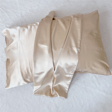 Light Gold Luxury Faux Silk Sleep Gift Set - 4-Piece Eye Mask, Pillowcase & Scrunchies for Relaxation & Comfort.