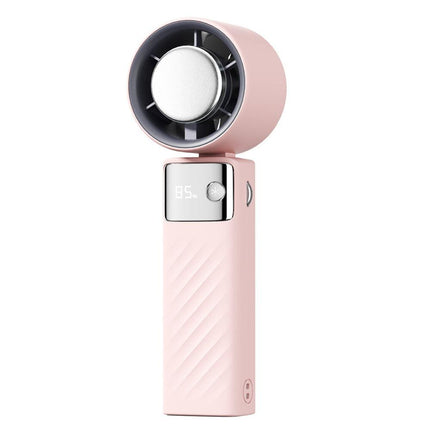 Pink Portable Turbo Handheld USB Rechargeable Fan with Digital Speed Display - High-Speed Cooling Fan for Outdoor Use.
