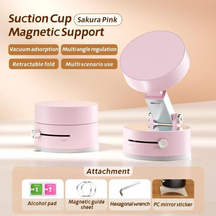 Pink Magnetic Phone Mount for Cars and Home, 360° Rotating Magnetic Stand with PC Mirror Sticker.
