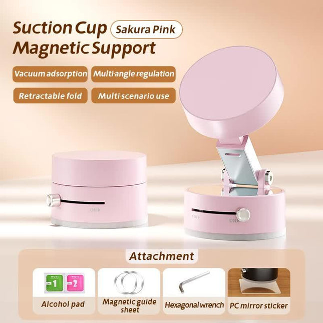 Pink Magnetic Phone Mount for Cars and Home, 360° Rotating Magnetic Stand with PC Mirror Sticker.