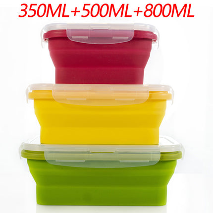 3-piece Set (Red + Yellow +Green) Collapsible Silicone Food Storage Containers Set - 350ML, 500ML, 800ML | BPA-Free, Microwave, Dishwasher & Freezer Safe | Foldable & Portable Bento Boxes for Travel & Outdoor.