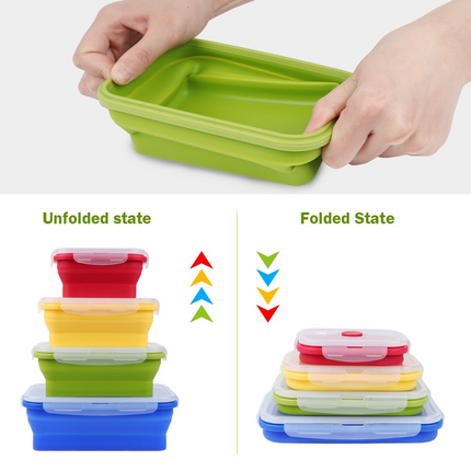 3-piece Set (Red + Yellow +Green) Collapsible Silicone Food Storage Containers Set - 350ML, 500ML, 800ML | BPA-Free, Microwave, Dishwasher & Freezer Safe | Foldable & Portable Bento Boxes for Travel & Outdoor.