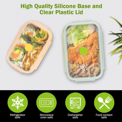 3-piece Set (Red + Yellow +Green) Collapsible Silicone Food Storage Containers Set - 350ML, 500ML, 800ML | BPA-Free, Microwave, Dishwasher & Freezer Safe | Foldable & Portable Bento Boxes for Travel & Outdoor.