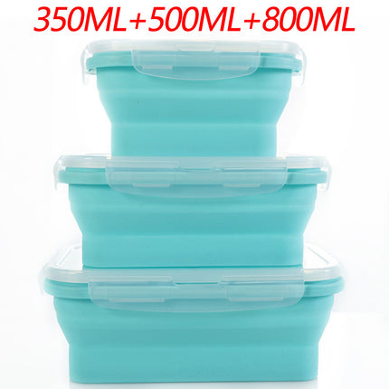 3-piece Set Blue Collapsible Silicone Food Storage Containers Set - 350ML, 500ML, 800ML | BPA-Free, Microwave, Dishwasher & Freezer Safe | Foldable & Portable Bento Boxes for Travel & Outdoor.