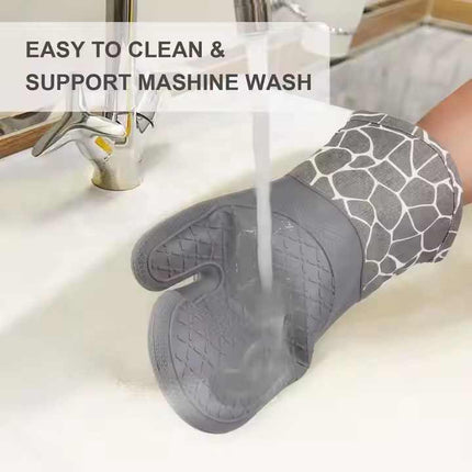 Grey 4-Piece Set Heat Resistant Silicone Kitchen Gloves Set - 4-Piece Set with Oven Mitts & Pot Holders for Safe Cooking & Baking.
