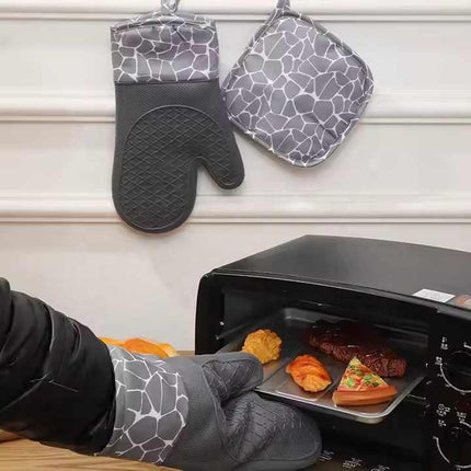 Grey 4-Piece Set Heat Resistant Silicone Kitchen Gloves Set - 4-Piece Set with Oven Mitts & Pot Holders for Safe Cooking & Baking.
