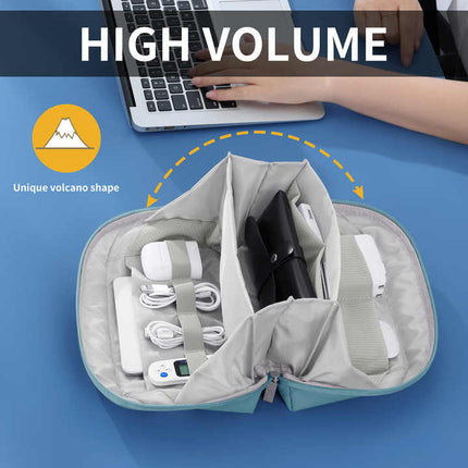 Grey Large Capacity Multi-functional PU Digital Storage Organizer Bag, Waterproof & Portable, for Cables, Chargers, and Accessories.