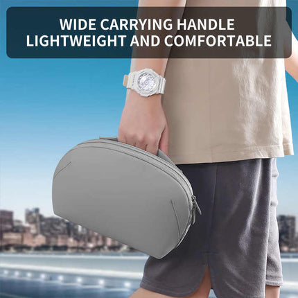 Grey Large Capacity Multi-functional PU Digital Storage Organizer Bag, Waterproof & Portable, for Cables, Chargers, and Accessories.
