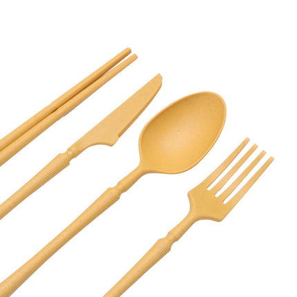 Four-person Set Multicolor Eco-Friendly Wheat Straw Dinnerware Set,  Plate, Bowl, Cup & Utensil Set - Lightweight, Reusable, and Durable for Home, School, and Travel.