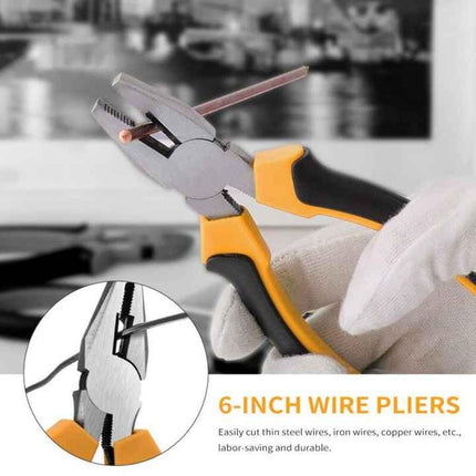 Yellow 24-Piece Household Tool Set, Complete Home Repair Kit with Tape Measure, Pliers, Screwdrivers, Hammer, and 12 Bits Set.