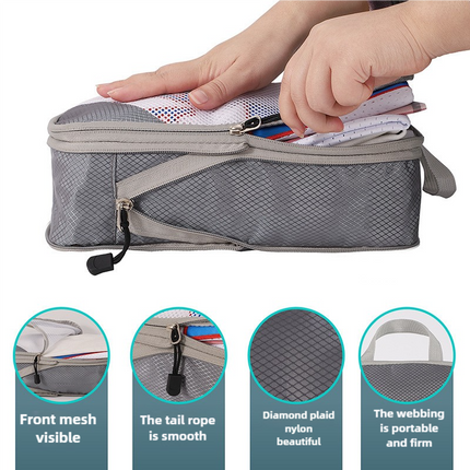 4-piece Set Pink Compression Travel Storage Bags Set, Mesh Travel Organizers for Luggage, Foldable and Space-Saving Packing Cubes.
