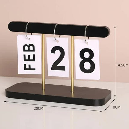 Black Modern Minimalist Wooden Flip Calendar - Stylish Desktop Calendar for Home, Office, and Study Room.